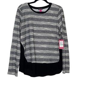 Vince Camuto grey and black stripe sweater top. Size L